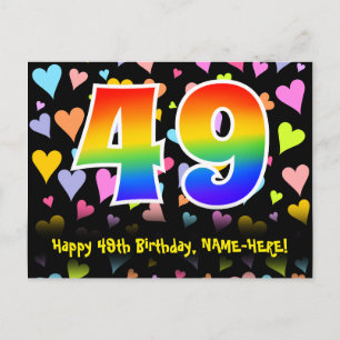 Carte Postale 49e anniversaire : Fun Hearts Motif, Arc-en-ciel 4