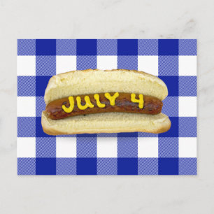 Carte Postale 4 juillet hot Dog sur Buffalo Plaid