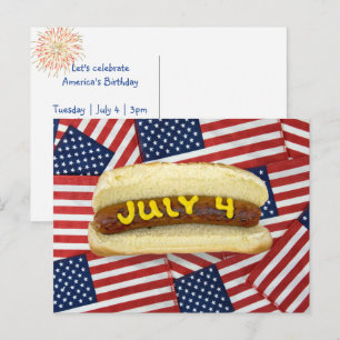 Carte Postale 4 juillet hot dog sur drapeaux