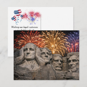 Carte Postale 4 juillet humour de Mount Rushmore avec feux d'art