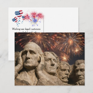 Carte Postale 4 juillet humour de Mount Rushmore avec feux d'art