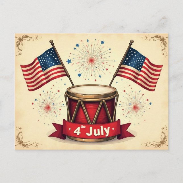 Carte Postale 4 juillet, Jour de l'Indépendance, (Devant)