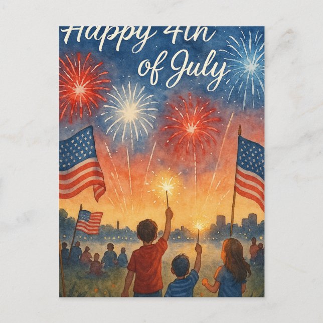 Carte Postale 4 juillet Joyeuse fête de l'indépendance (Devant)