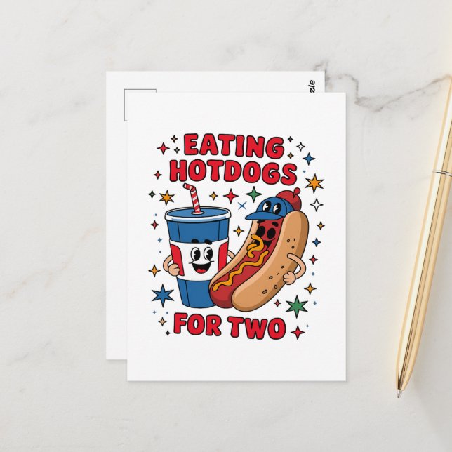 Carte Postale 4 juillet Mignons Hotdogs (Devant/Arrière en situation)