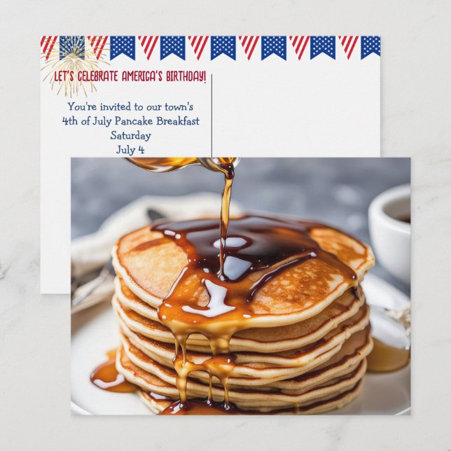 Carte Postale 4 juillet Pancake Breakfast Faire-part (Devant / Derrière)