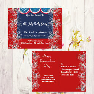 Carte Postale 4 Juillet Patriotic Firecracker Party Bash Invitat