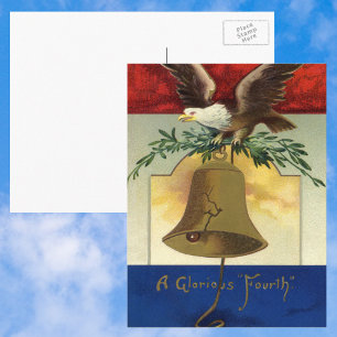 Carte Postale 4 juillet vintage avec aigle et cloche de la liber