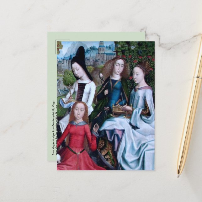 Carte Postale 4 martyrs vierges dans un jardin (détail; M 070) (Devant/Arrière en situation)