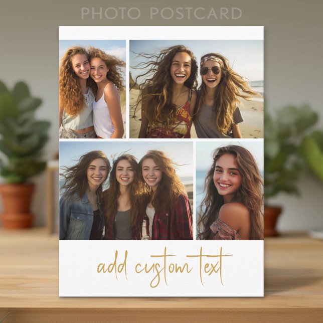 Carte Postale 4 Photo Collage - Écriture tendance (Photo Postcard - Add Your Photos for a unique greeting card)