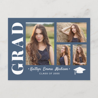 Carte Postale 4 Photo Collage Script moderne Dusty Blue Grad