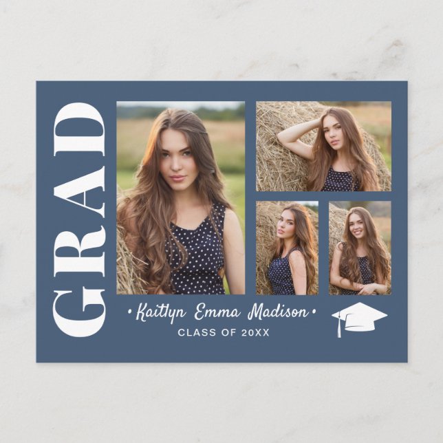 Carte Postale 4 Photo Collage Script moderne Dusty Blue Grad (Devant)