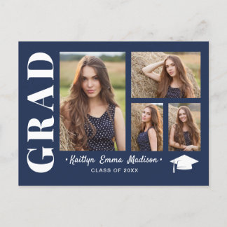 Carte Postale 4 Photo Collage Script moderne Marine Bleu Grad