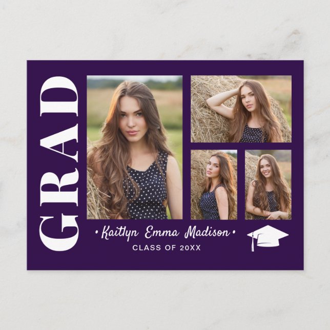 Carte Postale 4 Photo Collage Script moderne Purple Grad (Devant)