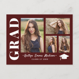 Carte Postale 4 Photo Collage Script moderne Rouge Grad