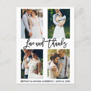 Carte Postale 4 Photo Moderne Brush Script Mariage Love Thanks