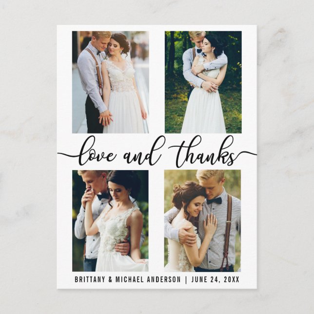 Carte Postale 4 Photo Moderne Écriture de Mariage d'Amour et de  (Devant)