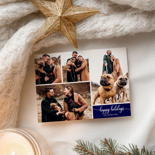 Carte Postale 4 Photos Collage Joyeuses Vacances Moderne Marine  (Créateur téléchargé)