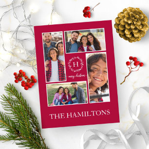 Carte Postale 4 Photos Collage Monogramme Joyeux Noël