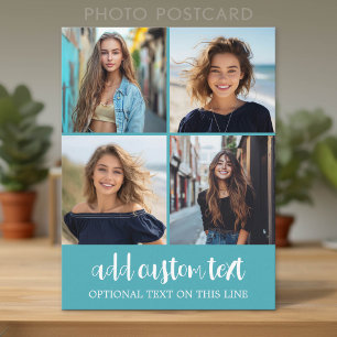 Carte Postale 4 photos en collage - 2 lignes de texte - Peut mod