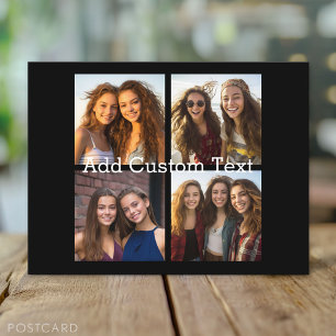 Carte Postale 4 photos en collage - Noir avec texte blanc