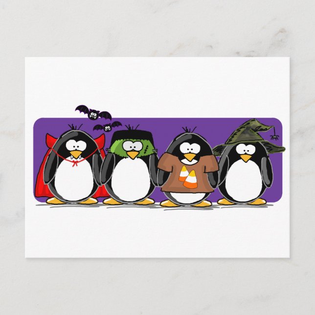Carte Postale 4 pingouins d'Halloween (Devant)