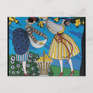 CARTE POSTALE 4 SAISONS /JARDIN D'ÉTÉ /MODE COSTUME DESIGNER