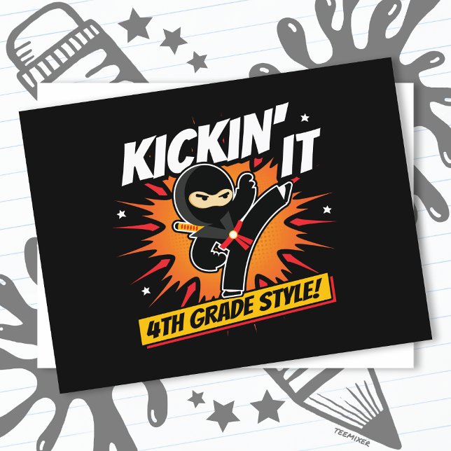Carte Postale 4e année Ninja Kick Première journée de retour à l (Créateur téléchargé)