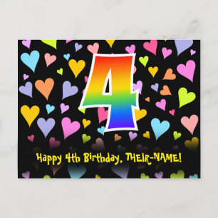 Carte Postale 4e anniversaire : Amusants Coeurs Motif, Arc-en-ci