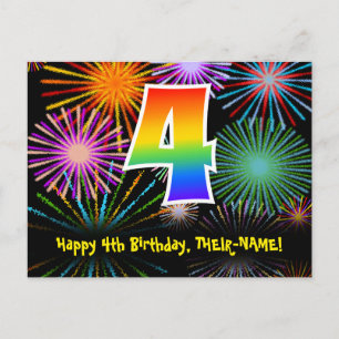 Carte Postale 4e anniversaire – Motif de feux d'artifice amusant