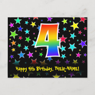 Carte Postale 4e Anniversaire : Motif Étoiles Amusantes, Arc-en-