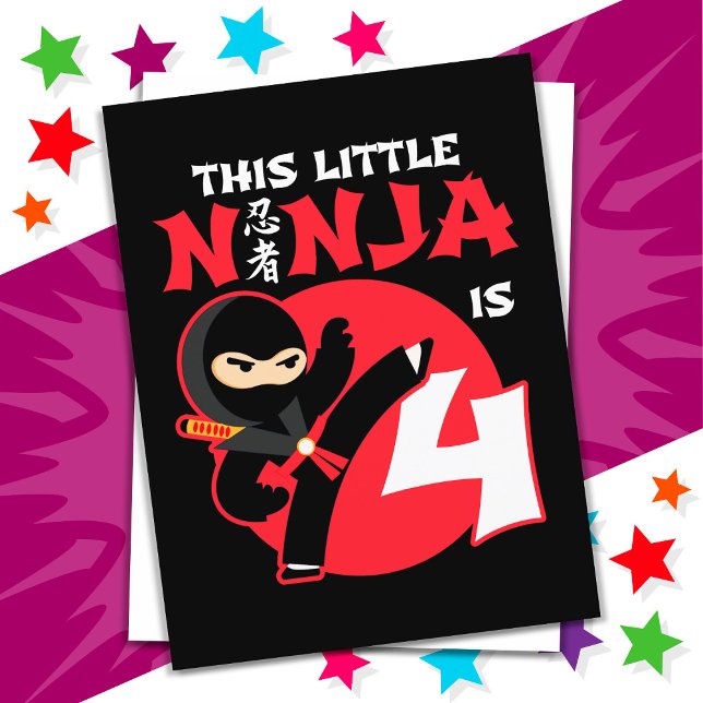 Carte Postale 4ème anniversaire 4 ans Fête d'enfants Petit Ninja (Créateur téléchargé)