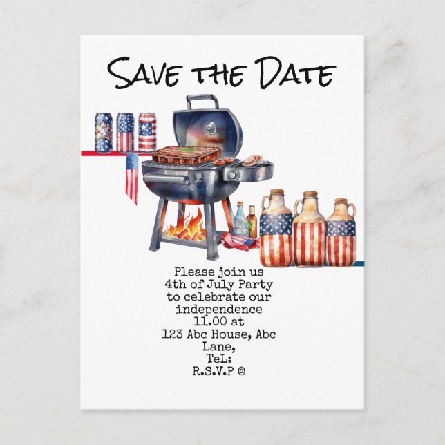 Carte Postale  4th July Save the Date  Independence Day party   (Devant)