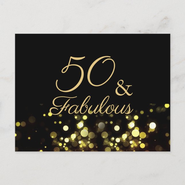 Carte Postale 50 ans et Fabuleux Anniversaire Noir et Or (Devant)