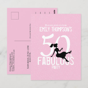 Carte Postale 50 et Fabulous Chic Pink Party fille Silhouette