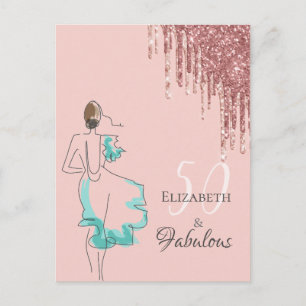 Carte Postale 50 & fabuleux rose or parties scintillant invitati