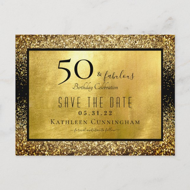 Carte Postale 50 & Fabulous Gold Parties scintillant Enregistrer (Devant)