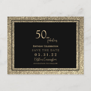 Carte Postale 50 & Fabulux Enregistrer la Date avec Paillettes D