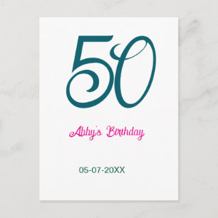 Carte Postale 50e anniversaire ajouter nom année turquoise rose 