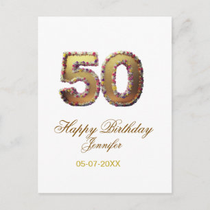 Carte Postale 50e anniversaire ajouter nom date année or floral 