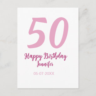 Carte Postale 50e anniversaire ajouter nom date année rose rouge
