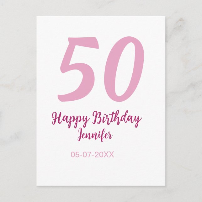 Carte Postale 50e anniversaire ajouter nom date année rose rouge (Devant)