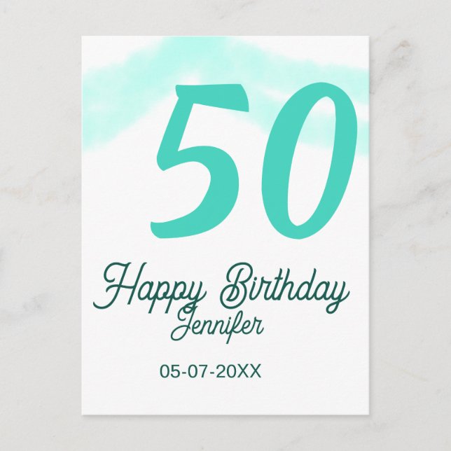 Carte Postale 50e anniversaire ajouter nom date année vert paste (Devant)