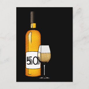 Carte Postale 50e anniversaire : bouteille de vin et verre