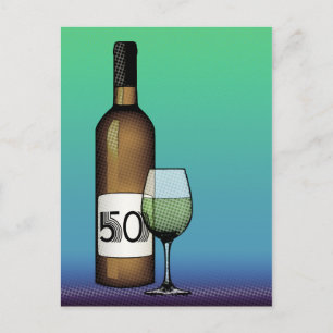 Carte Postale 50e anniversaire : bouteille de vin & verre