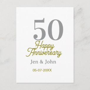 Carte Postale 50e anniversaire de bonheur nom date argent or dat