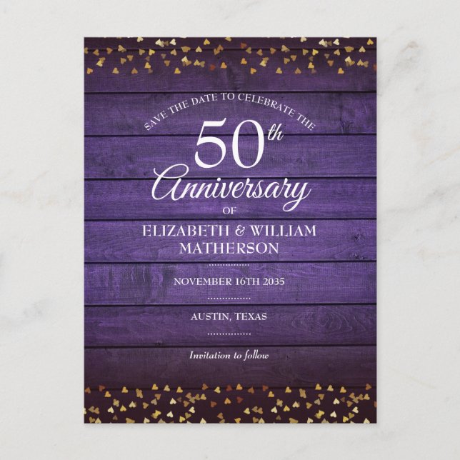 Carte Postale 50e Anniversaire de Mariage Date d'Épargne Cœurs D (Devant)