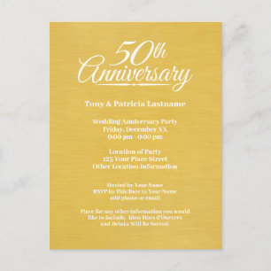 Carte Postale 50e Anniversaire de Mariage Grand Impression Doré