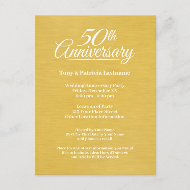 Carte Postale 50e Anniversaire de Mariage Grand Impression Doré (Devant)