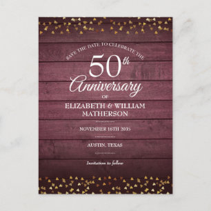 Carte Postale 50e anniversaire Enregistrer la date Coeurs d'or R