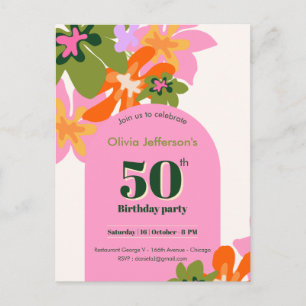 Carte Postale 50e anniversaire floral coloré élégant féminin